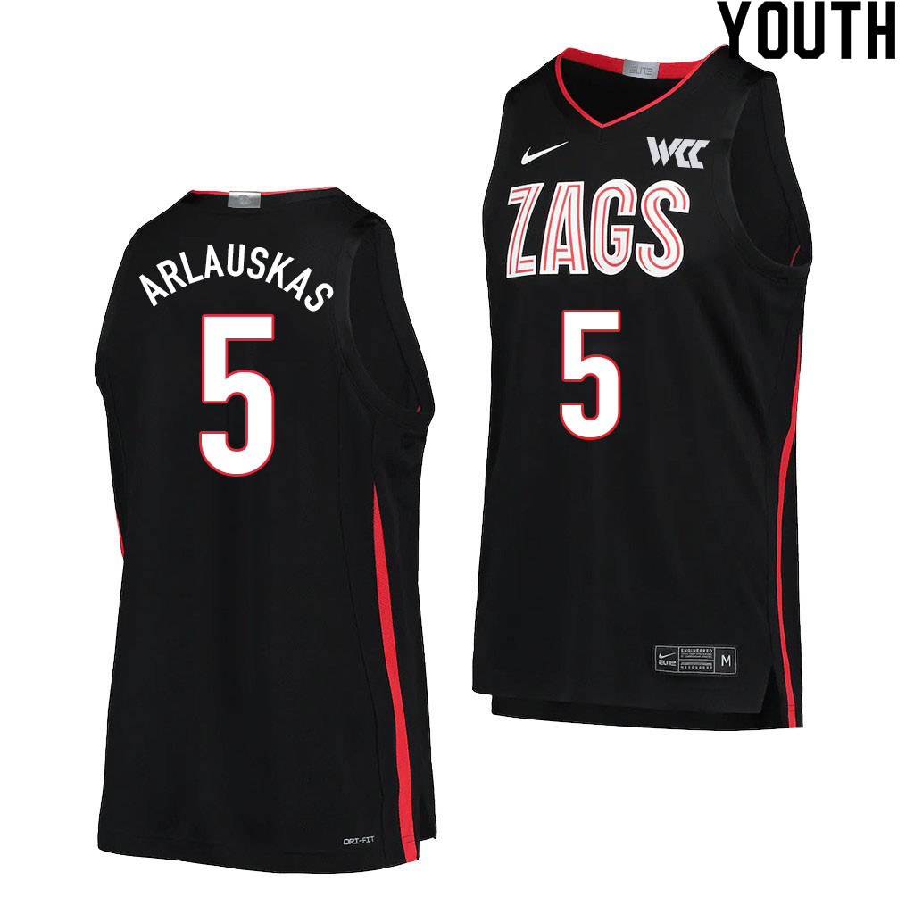 Youth #5 Martynas Arlauskas Gonzaga Bulldogs College Basketball Jerseys Sale-Black - Click Image to Close